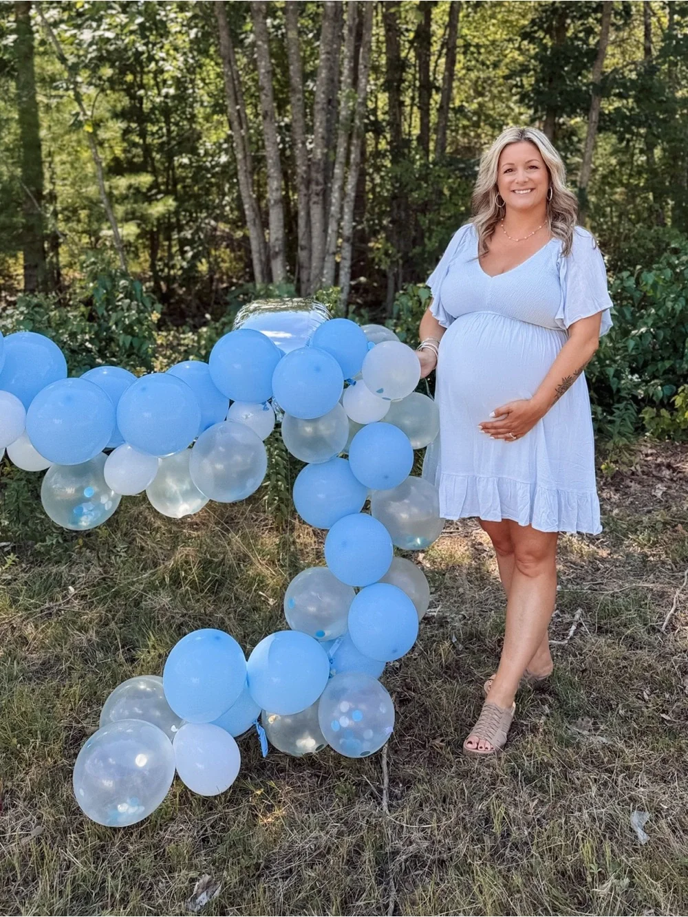 Light Blue Smocked Front Ruffle Hem Maternity Dress - Picture 4 of 6